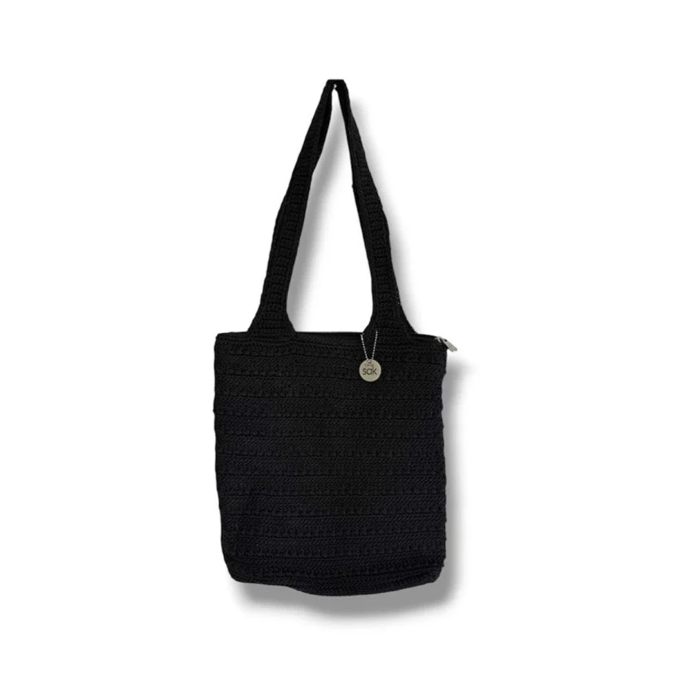 THE SAK Crochet Black Hobo Shoulder Bag Purse Beachy Boho Vacation Summer Travel